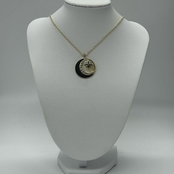 Rachel Roy Rhinestone Crescent Moon Star Medallion Pendant Necklace - Picture 5 of 9